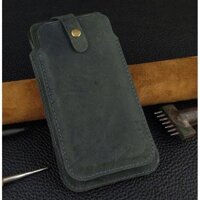 Bao da để 2 điện thoại cho Iphone 12 pro max, 13 pro max, 14 pro max da bò thật - Xám xanh,6.5 &amp; 6.1 inches