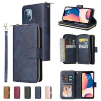 Bao Da Điện Thoại Dạng Ví Nắp Lật Khóa Kéo Nam Châm Có Ngăn Đựng Thẻ Và Dây Đeo Cho For iPhone 14 13 12 Pro Max Plus