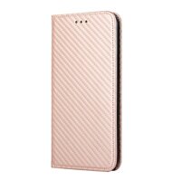 Bao da điện thoại kiểu ví thẻ gập sợi carbon cho Samsung Galaxy S21UFE 5G S20UltraFE S10 S10e - Rose gold,Samsung S21 FE 5G