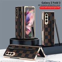 Bao Da Điện Thoại Nắp Gập Họa Tiết Sợi Carbon Kèm Ngăn Đựng Bút Sang Trọng Cho Samsung Galaxy Z Fold 3 Z Fold 4 5G Giá Đỡ