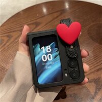 Bao Da Điện Thoại Nắp Gập Trái Tim 3d Màu Đỏ / Đen Đơn Giản Có Dây Đeo Tay Cho oppo find n3 flip findn2 flip find n2 Giá Đỡ