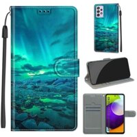 Bao da điện thoại PU kiểu ví nắp lật họa tiết con vật thời trang có dây đeo cho Samsung Galaxy a52 4g/ 5g galaxy a52s 5g