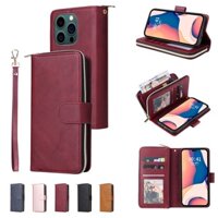 Bao Da Điện Thoại pu Mềm Dạng Ví Nắp Lật Có 9 Ngăn Đựng Thẻ Và Khóa Kéo Cho iphone x xs 8 plus 7 plus 6s plus 6 plus se 2022 se 2nd Ốp