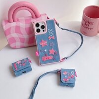 Bao Da Điện Thoại tpu Họa Tiết Thêu denim Chống Sốc Cho iphone 15 14 13 12 11 pro max Ốp
