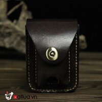 Bao da Handmade đựng zippo và thuốc lá Màu Đen - Handmade leather pouch with black zippo and cigarette pack
