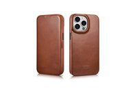 Bao da iCarer hỗ trợ sạc không dây dành cho iPhone 14 Pro 6.1 inch iCarer Curved Edge Real Leather  Hàng chính hãng - Brown