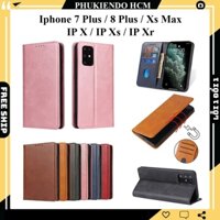 Bao da Iphone 7 plus, IP 8 Plus, IP X, IP Xs, IP Xr, IP Xs max dạng ví nắp gập từ tính nam châm ngăn đựng thẻ
