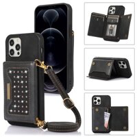 Bao Da Lật Cho iPhone 12 Mini 11 Pro Max Với RFID Chặn Hộp Đựng Thẻ Tín Dụng Chân Đế Bao