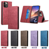 Bao Da Lật Cho iPhone 16 15 Pro Max Plus SE4 2024 Vỏ Từ Tính 3D Matte Cover Thẻ Giá Đỡ Điện Thoại Vỏ Nâu