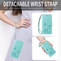 Bao Da Lật Cho Samsung Note 20 Ultra 10 8 9 S10E S10 S9 Plus Dễ Thương Lucky Cat Kitty Ốp Lưng Dây Cắm Thẻ PU Vỏ Nam Châm