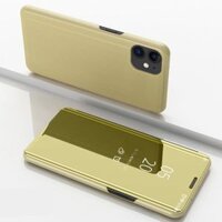 Bao da lật ngang có gương tráng gương cho iPhone 12 Pro Max có giá đỡ (Màu vàng)