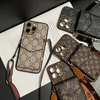 Bao da lv đựng thẻ điện thoại IP 14plus 15plus 16plus dây treo dài iPhone 16 15 14 13 12 11 Pro Max Ví đựng tiền xu Vỏ cứng dày
