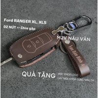 Bao da móc khoá bọc ốp chìa khóa xe ô tô Ford Ranger XL, XLS, da bò thật