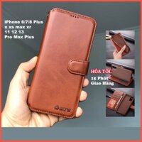 Bao da ốp lưng điện thoại iphone 6 7 8 se plus x xr xs max 11 12 13 mini pro max kèm ví da thật mềm mịn bền azns