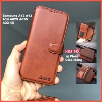 Bao da ốp lưng điện thoại Samsung A12 A13 A14 A02s A03s J8 2018 A6 plus kèm ví gập nắp da thật mềm mịn - azns