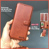 Bao da ốp lưng điện thoại samsung S8 S9 S10 S10 lite + plus  S11 S11 lite kèm ví gập nắp da thật  mềm mịn - azns