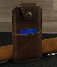 Bao Da Rút cho IPHONE Có Quai Cài Da Bò Sáp - Nâu đất - iPhone 12 pro max