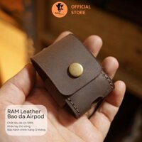 Bao da siêu bền bò thật handmade thủ công Airpod 1, 2 Màu Nâu Đất RAM