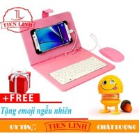 Bao da tích hợp bàn phím + chuột cho hệ điều hành android ttừ 4 đến 7 inch có dây (Hồng) + 1 bé EMOJI giải tress