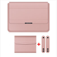 bao da túi chống sốc cho ipad laptop macbook kiêm giá đỡ tản nhiệt kèm ví đựng sạc chuột - Màu Hồng - Surface Laptop 15 inch