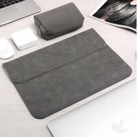 BAO DA, TÚI DA, CẶP DA CHỐNG SỐC CHO MACBOOK, LAPTOP, SURFACE KÈM VÍ ĐỰNG PHỤ KIỆN - Xám - Macbook Pro 15 inch đời 2019  - 2020