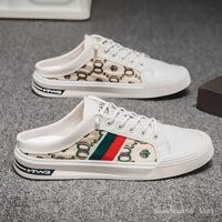 Bao Đầu Mẫu nam đi ra ngoài mùa hè Giày lười vải bạt thoáng khí một đạp nửa kéo giày thời trang thể thao thường ngày không gót