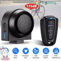 Báo động xe máy xe đạp TREDDING491, Báo động điều khiển từ xa không dây 115dB chống trộm, Cảm biến rung 3 độ nhạy nhẹ Sạc USB Chuông xe đạp ngoài trời