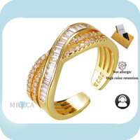 Bao gồm chứng chỉ GRA |Nhẫn nữ Vàng 18K Thiết kế đặc biệt được yêu thích Nhẫn mở chéo hai hàng kim cương