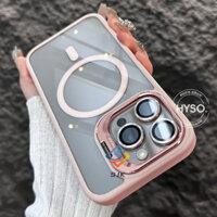 [Bao gồm phim ống kính] Giá đỡ máy ảnh chống va đập Vỏ điện thoại màu hồng từ tính cho iPhone 15 Pro max 14Plus 15Plus iPhone 11 12 13 14 Pro max Ốp cứng Acrylic trong suốt