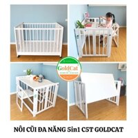 [BẢO HÀNH 1 NĂM]Cũi cho bé đa năng GOLDCAT 5in1 gỗ sồi sơn trắng : Cui - Giuong - Bàn học - Gía vẽ - Bàn ăn.