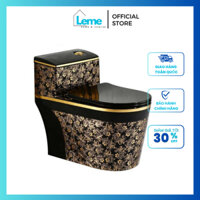 [Bảo hành 10 năm] Bồn Cầu Đen Hoa Văn Vàng Cao Cấp LMFHV4