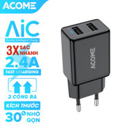 [Bảo Hành 12 Tháng] Sạc ACOME AC03 2 Cổng Ra Nguồn 2.4A Tương Thích Với Dòng Điện Thoại Android IOS  - Hàng Chính Hãng