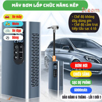 (Bảo Hành 12T) Máy Bơm Hơi Di Động Lốp Ô tô Xe Máy 120W - 50L/min Tự Động Ngắt Thông Minh Kiêm Sạc Dự Phòng