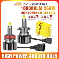 [Bảo hành 3 năm] Dualvision 2 chiếc H7 LED 360 độ H1 H11 Bóng đèn pha ô tô HB3 HB4 9012 HIR2 Bi LED Máy chiếu H8 H9 9005 9006 260W 10000LM Đèn sương mù xe máy