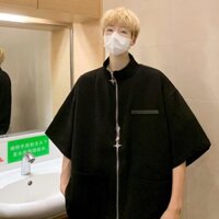 Bảo hộ lao động Phong cách Mỹ Quốc gia Thiết kế hợp thời trang Áo khoác ngắn tay 2,24 Dây kéo nam nữ Áo sơ mi vách ngăn cao cấp Retro tay ngắn