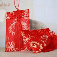 Bao Lì Xì Vải Gấm Nhiều Hoa Văn Cao Cấp Cưới Hỏi, Nạp Tài,Ngày Tết kiểu đứng - Thắt nơ