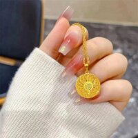 Bảo Quản Màu Sắc Cao Fu Nhân Vật Vòng Cổ 18k Mạ Vàng Rỗng Hoa Lụa Đĩa Tròn Mặt Dây Chuyền Nữ Vàng Sang Trọng Vòng Cổ20250306