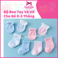Bao tay chân cho bé sơ sinh, bộ bao tay bao chân em bé cổ bo hồng xanh sọc 0-3 tháng tuổi PooChild
