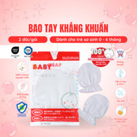 Bao tay, găng tay sơ sinh Cotton Chitosan kháng khuẩn Suzuran Japan - 2 đôi/gói