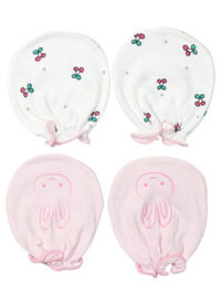 Bao tay sơ sinh thun in hoạ tiết 2 đôi CF Hồng