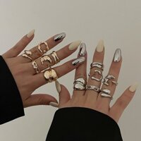 [Bảo vệ sơn móng tay trong suốt] Bộ 6 món Vòng mở kim loại Vòng sàn không đều Phong cách Hip-Hop Giá trị cao 2025 Tết Nguyên Đán20250302