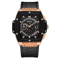 BAOGELA 1703 Loại thùng rượu Đồng hồ thạch anh thể thao nam đa chức năng (Mặt đen vỏ hồng)