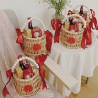 Baosity Túi Xách Đan Mây Thủ Công Có Tay Cầm Thời Trang bohemia Cho Nữ,Túi mây hình trụ quai xách ngọc