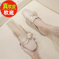 Baotou Nửa Dép Nữ Đế Phẳng 2022 Mùa Xuân Influencer Phong Cách Siêu Nóng Nữ Dép ins Niche Thiết Kế Giày Lười C9SS