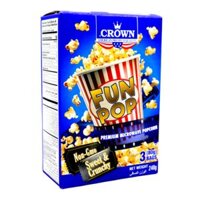 Bắp Bung Giòn Ngọt, Fun Pop, Premium Microwave Popcorn, Sweet & Crunchy, 3 Gói (240g) - CROWN