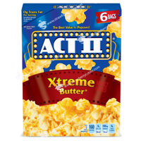 Bắp (Ngô) Nổ Lò Vi Sóng ACT II Xtreme Butter Microwave Popcorn, Hộp 6 Túi 78g (2.75 Oz.), 468g (16.5 Oz.)