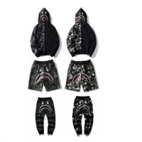 Bape Áo Khoác Hoodie Có Khóa Kéo Thêu Họa Tiết A Bathing Ape Cá Mập Màu Dạ Quang