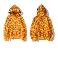 Bape Áo Khoác hoodie Tay Dài HD 7161 Họa Tiết Đầu Cá Mập Họa Tiết Rằn Ri Màu Vàng Cam