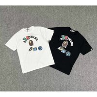 Bape Áo thun ngắn tay Ape Man Cặp đôi in chữ Cotton nguyên chất dáng rộng cổ tròn nam và nữ