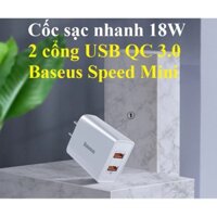 Baseus Củ Sạc Nhanh 2 cổng Speedmini 18w / Transun Series Dual-U xoay 180 độ quick Charge 3A /2.4A - Bảo hành 12 t